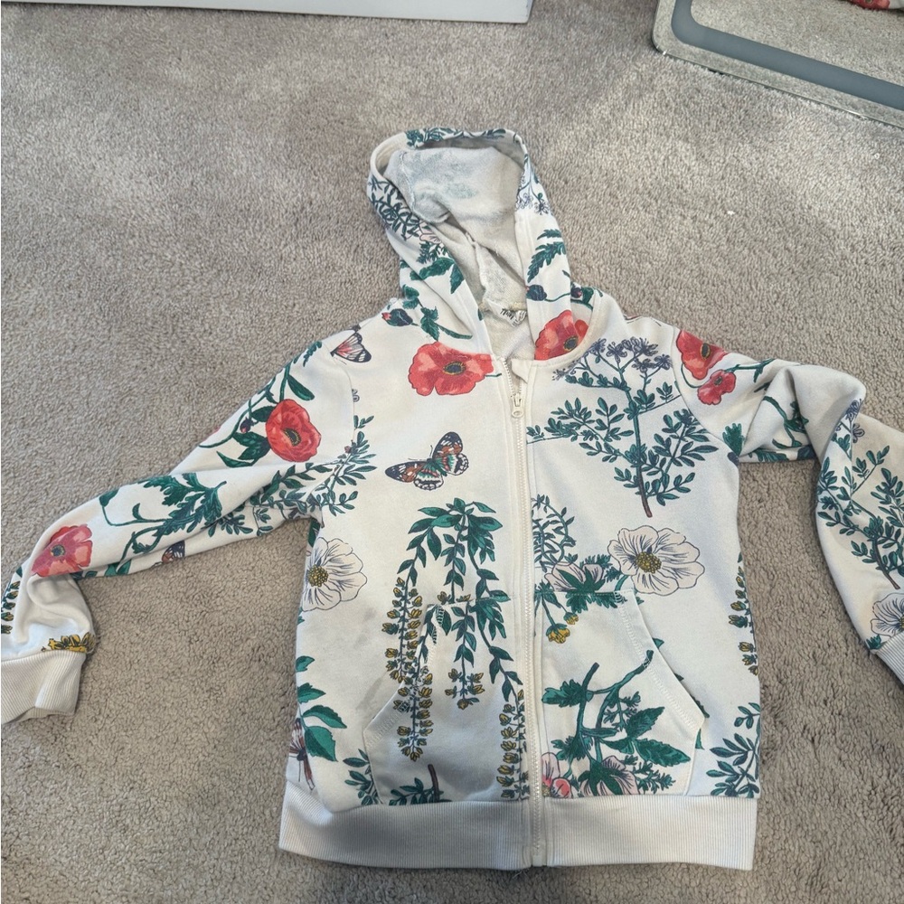 H&M Kids Floral Zip-Up Hoodie - White and Green
